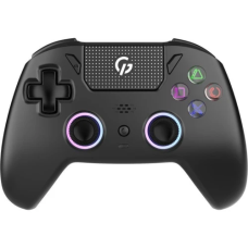 Геймпад GamePro GPS20B, Black, бездротовий (Bluetooth 5.3 / USB 2.4GHz / Type-C), для ПК / PS3 / PS4 / PS5 / Switch / Android / iOS, 14 кнопок / 2 аналогові стіки / D-Pad / тачпад, вібрація, RGB підсвічування, акумулятор 1000 mAh