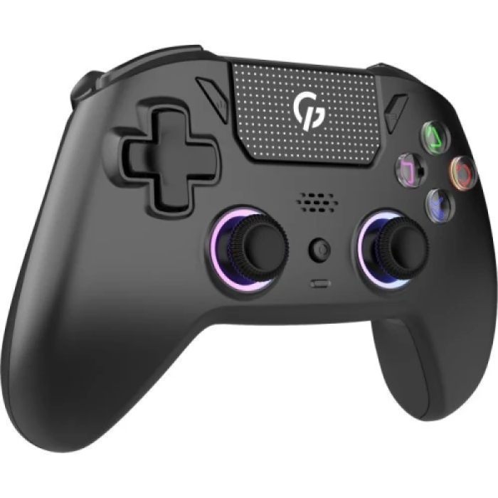 Геймпад GamePro GPS20B, Black, бездротовий (Bluetooth 5.3 / USB 2.4GHz / Type-C), для ПК / PS3 / PS4 / PS5 / Switch / Android / iOS, 14 кнопок / 2 аналогові стіки / D-Pad / тачпад, вібрація, RGB підсвічування, акумулятор 1000 mAh
