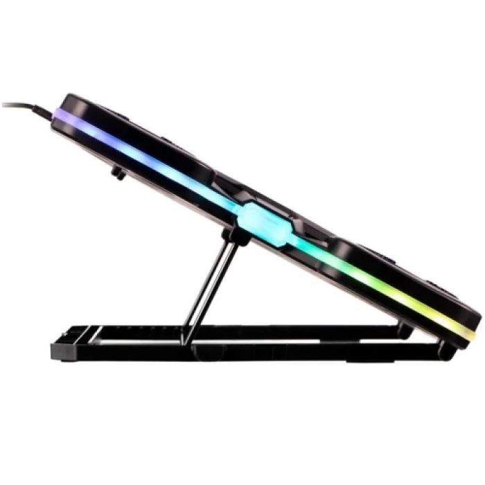 Підставка для ноутбука до 17.3" 2E GAMING CPG-011, Black, 4x7 см / 5x6 см / 2x5 см вентилятори, RGB-підсвічування (10 режимів), 1xType-C / 1xUSB, 7-ступінчасте регулювання висоти, LCD дисплей, 422х310х40 мм, 1.25 кг (2E-CPG-011)