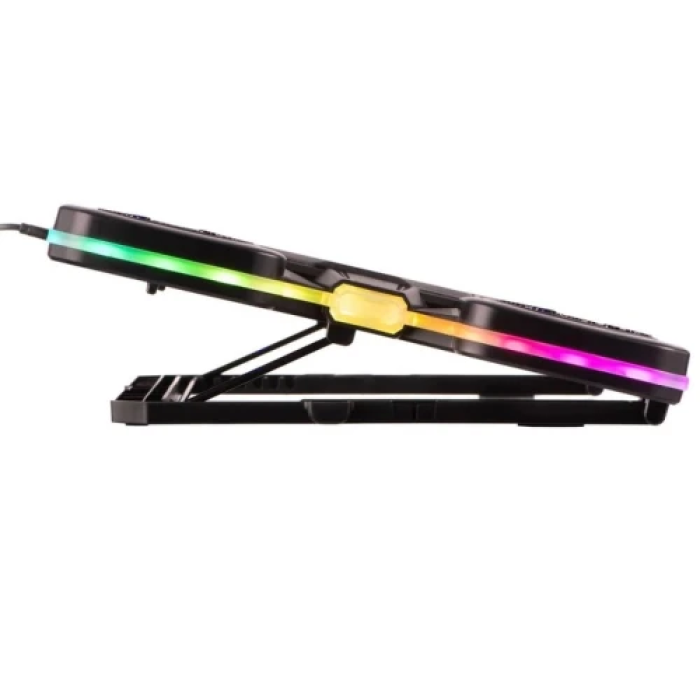 Підставка для ноутбука до 17.3" 2E GAMING CPG-011, Black, 4x7 см / 5x6 см / 2x5 см вентилятори, RGB-підсвічування (10 режимів), 1xType-C / 1xUSB, 7-ступінчасте регулювання висоти, LCD дисплей, 422х310х40 мм, 1.25 кг (2E-CPG-011)
