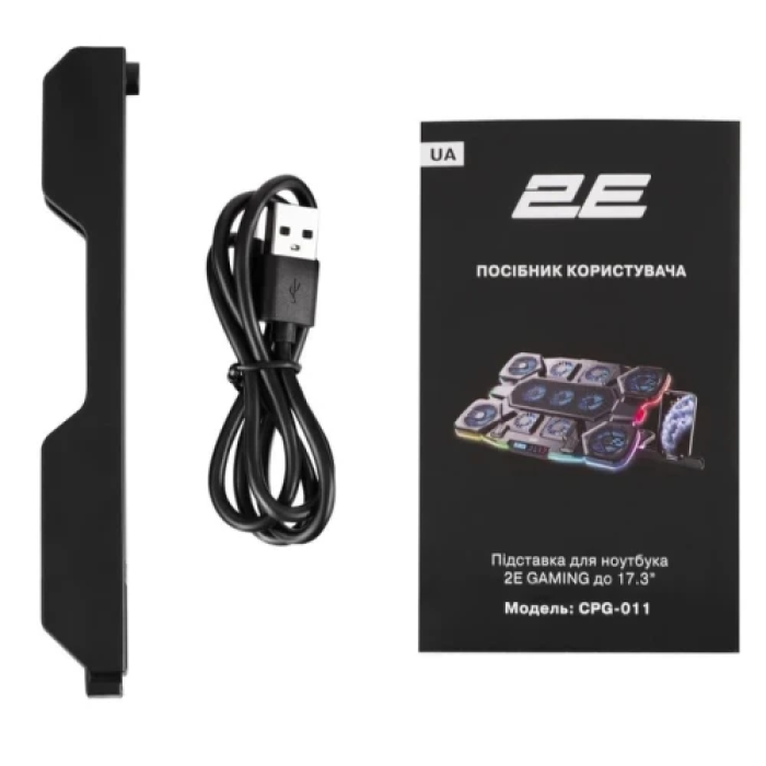 Підставка для ноутбука до 17.3" 2E GAMING CPG-011, Black, 4x7 см / 5x6 см / 2x5 см вентилятори, RGB-підсвічування (10 режимів), 1xType-C / 1xUSB, 7-ступінчасте регулювання висоти, LCD дисплей, 422х310х40 мм, 1.25 кг (2E-CPG-011)