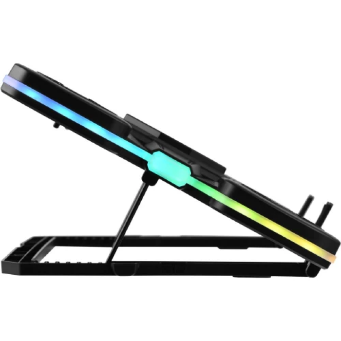 Підставка для ноутбука до 17.3" 2E GAMING CPG-012, Black, 4x7 см / 5x6 см / 2x5 см вентилятори, RGB-підсвічування (10 режимів), 1xType-C, 7-ступінчасте регулювання висоти, LCD дисплей, 422х310х40 мм, 1.25 кг (2E-CPG-012)