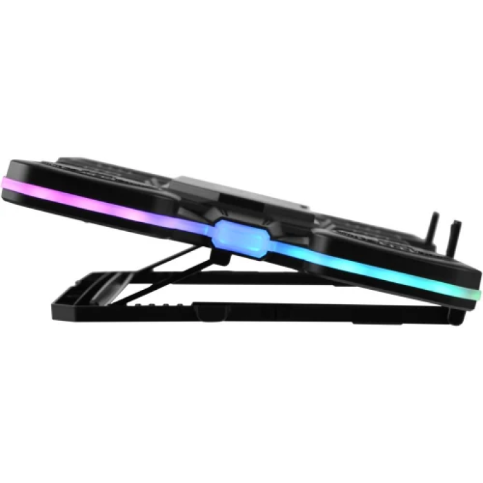 Підставка для ноутбука до 17.3" 2E GAMING CPG-012, Black, 4x7 см / 5x6 см / 2x5 см вентилятори, RGB-підсвічування (10 режимів), 1xType-C, 7-ступінчасте регулювання висоти, LCD дисплей, 422х310х40 мм, 1.25 кг (2E-CPG-012)