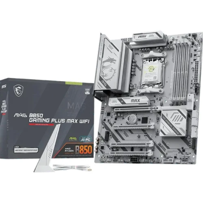 Материнська плата AM5 MSI MAG B850 GAMING PLUS MAX WIFI, B850, 4xDDR5, Int.Video (CPU), 4xSATA3, 3xM.2, 1xPCI-E 5.0 x16, 1xPCI-E 4.0 x16, 2xPCI-E 3.0 x16, ALC897, Realtek 8126VB 5Gb, WiFi 7, Bluetooth 5.4, 9xUSB 3.2 / 8xUSB 2.0, DP, ATX