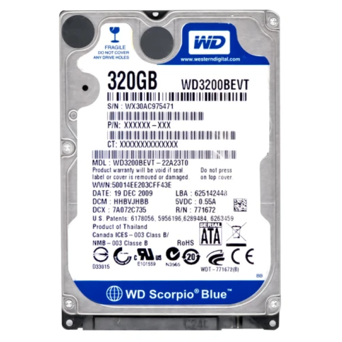 Жорсткий диск 2.5" 320Gb Western Digital Scorpio Blue, SATA2, 8 Мб, 5400 об/хв (WD3200BEVT) (Refurbished)