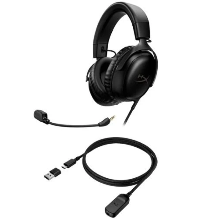 Навушники HyperX Cloud III, Black, 3.5 мм / Type-C/ USB, мікрофон, динаміки 53 мм, DTS Headphone: X Spatial Audio, адаптер на USB у комплекті (727A8AA)