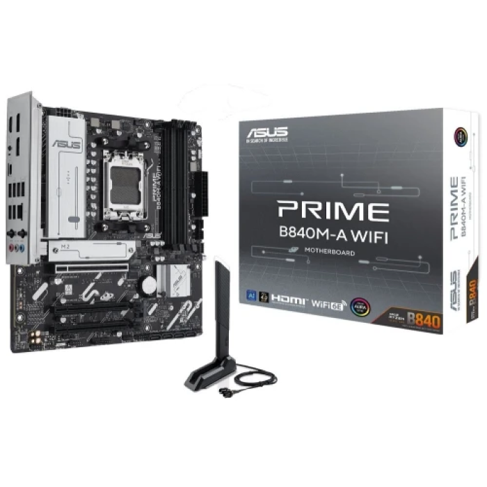 Материнська плата AM5 Asus PRIME B840M-A WIFI, B840, 4xDDR5, Int.Video (CPU), 4xSATA3, 3xM.2, 1xPCI-E 4.0 x16, 2xPCI-E 3.0 x16, Realtek 7.1, Realtek 2.5Gb, WiFi 6E, Bluetooth 5.3, 5xUSB 3.2 / 6xUSB 2.0, HDMI/2xDP, MicroATX