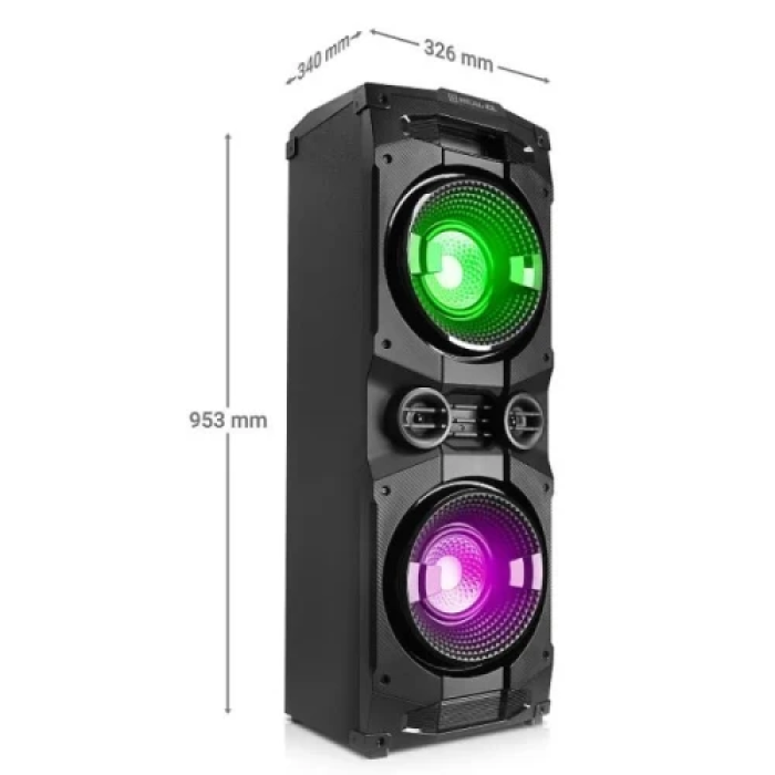 Колонка портативна 2.0 REAL-EL S-2005, Black, 2x250 Вт, USB, Bluetooth, AUX, Mic-In, FM, RGB підсвічування, пульт ДК, радіус дії 10 м (EL121600033)