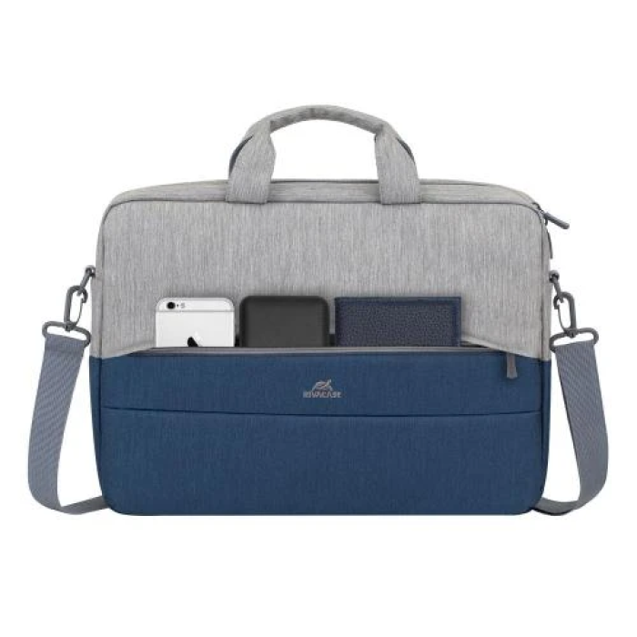 Сумка для ноутбука 15.6" RivaCase Prater, Grey/Dark Blue, поліестер, 420 x 310 x 65 мм (7532)