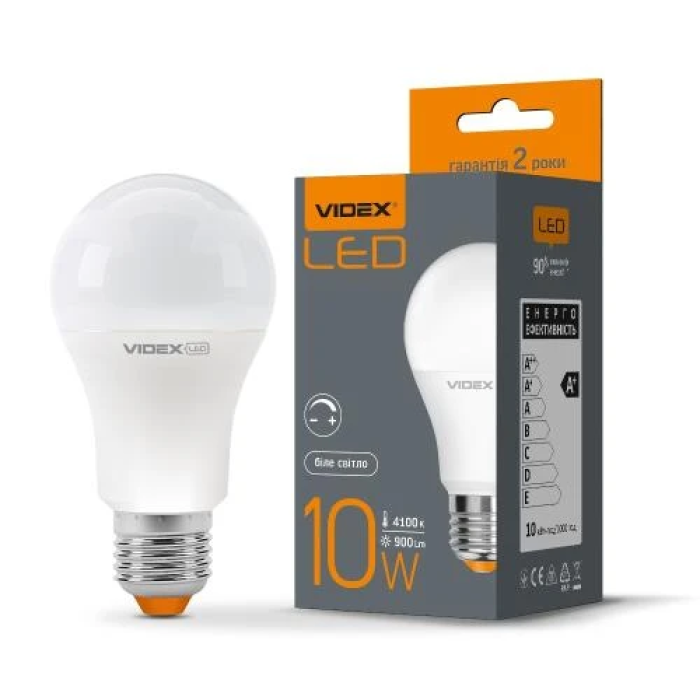 Лампа світлодіодна E27, 10 Вт, 4100K, A60, Videx, 900 Лм, 220V, дімерна (VL-A60eD-10274)
