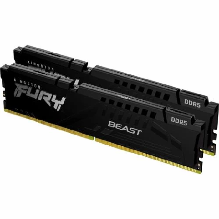 Пам'ять 16Gb x 2 (32Gb Kit) DDR5, 5600 MHz, Kingston Fury Beast, Black, 40-40-40, 1.25V, з радіатором (KF556C40BBK2-32)