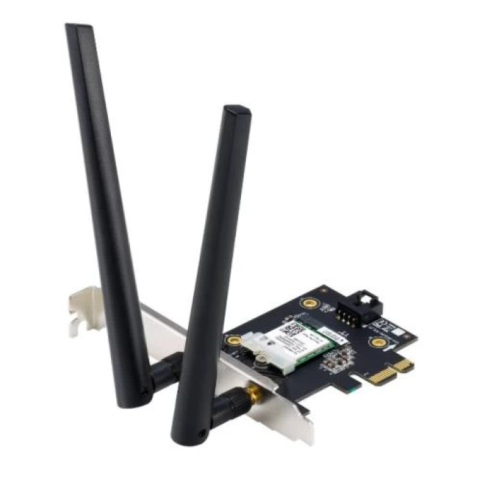 Мережевий адаптер Asus PCE-AX1800, PCI-E, Wi-Fi 6 (802.11ax), 2.4/5GHz, до 1201 Mb/s + 574 Mb/s, Bluetooth 5.2, 2 зовнішні знімні антени