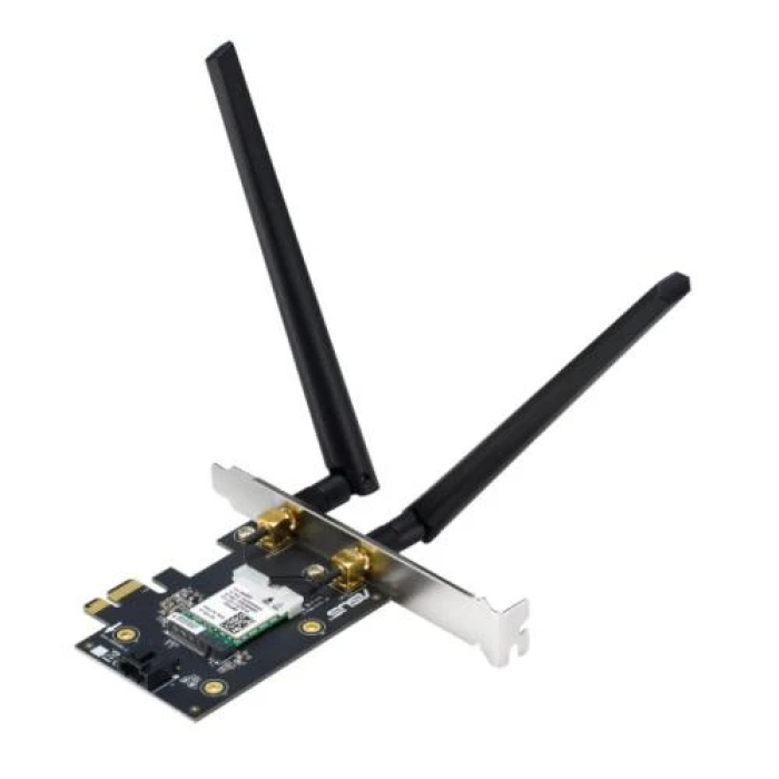 Мережевий адаптер Asus PCE-AX1800, PCI-E, Wi-Fi 6 (802.11ax), 2.4/5GHz, до 1201 Mb/s + 574 Mb/s, Bluetooth 5.2, 2 зовнішні знімні антени