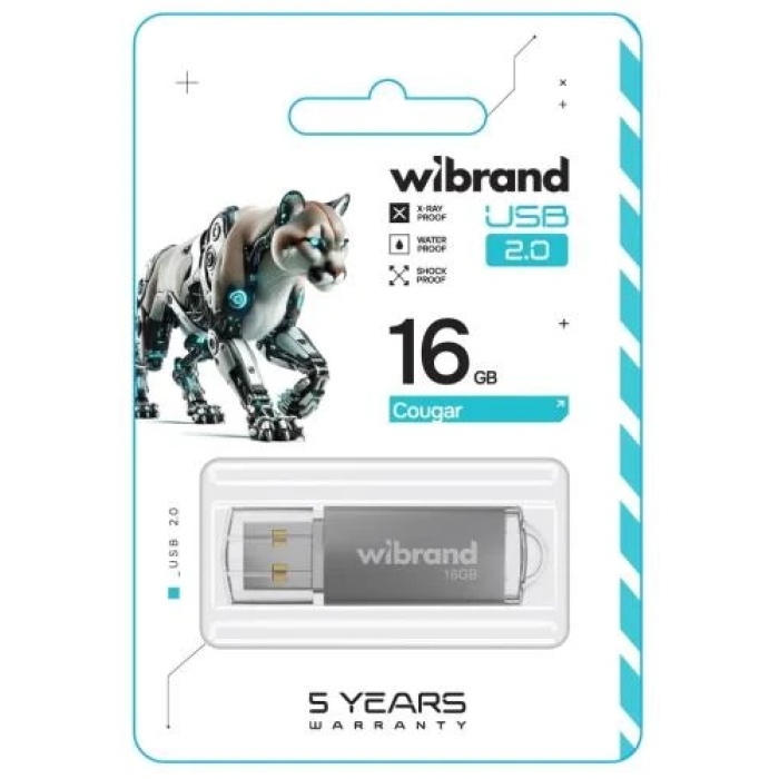 Флеш накопичувач USB 16Gb Wibrand Cougar, Silver, USB 2.0 (WI2.0/CU16P1S)