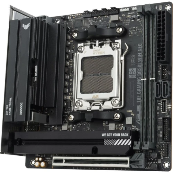 Материнська плата AM5 Asus TUF GAMING B850I WIFI NEO, B850, 2xDDR5, Int.Video (CPU), 2xSATA3, 2xM.2, 1xPCI-E 5.0 x16, ALC1220P, Realtek 2.5Gb, WiFi 6E, Bluetooth 5.3, 6xUSB 3.2 / 4xUSB 2.0, HDMI/DP, Mini-ITX