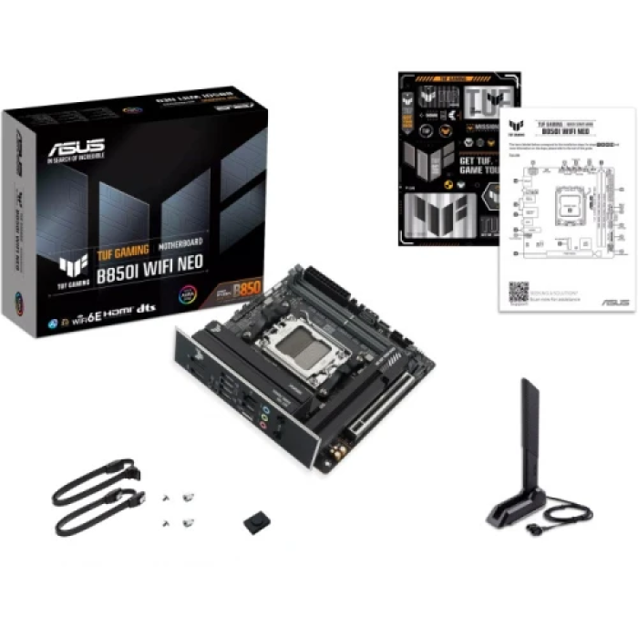 Материнська плата AM5 Asus TUF GAMING B850I WIFI NEO, B850, 2xDDR5, Int.Video (CPU), 2xSATA3, 2xM.2, 1xPCI-E 5.0 x16, ALC1220P, Realtek 2.5Gb, WiFi 6E, Bluetooth 5.3, 6xUSB 3.2 / 4xUSB 2.0, HDMI/DP, Mini-ITX