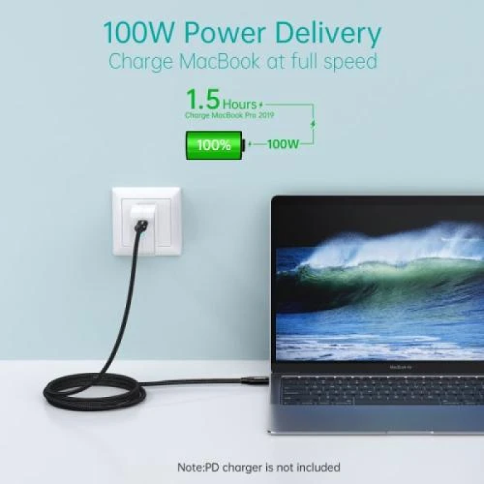Кабель Type-C - Type-C, 2 м, Black, Choetech, 100 Вт, 5A, Thunderbolt 3 (XCC-1007-V2-BK)