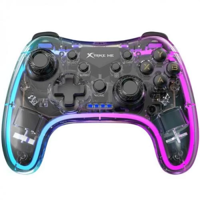 Геймпад Xtrike-Me GP-52, Transparent, бездротовий (Bluetooth), Switch / PS4 / PS3 / PC / Android / iOS, 17 кнопок, вібрація, LED підсвічування, акумулятор 800 mAh, Type-C