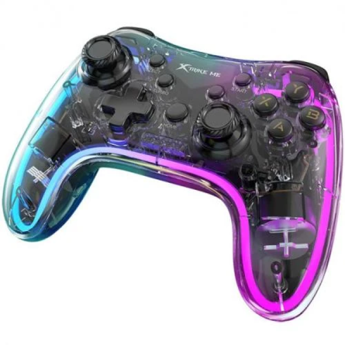 Геймпад Xtrike-Me GP-52, Transparent, бездротовий (Bluetooth), Switch / PS4 / PS3 / PC / Android / iOS, 17 кнопок, вібрація, LED підсвічування, акумулятор 800 mAh, Type-C