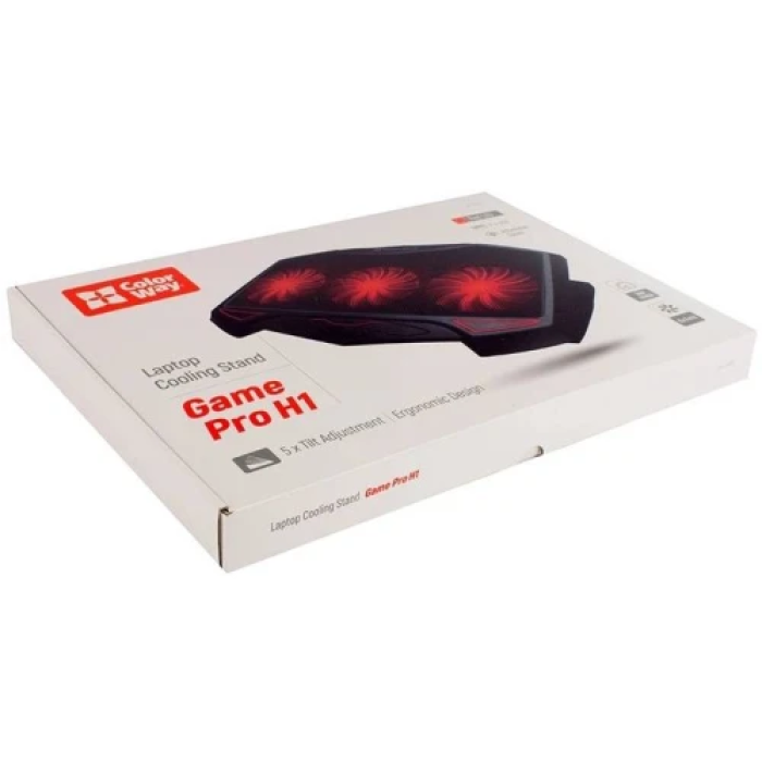 Підставка для ноутбука до 17" ColorWay Game Pro H1, Black, 3x8 см вентилятори, регулювання нахилу, червоне LED підсвічування, 2xUSB, 502х422х40 мм, 850 г (CW-CGPH1)