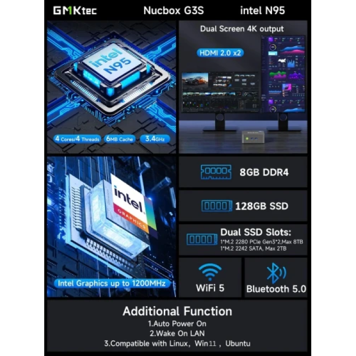 Неттоп GMKtec NucBox G3S із 8 ГБ пам’яті та SSD 128 ГБ