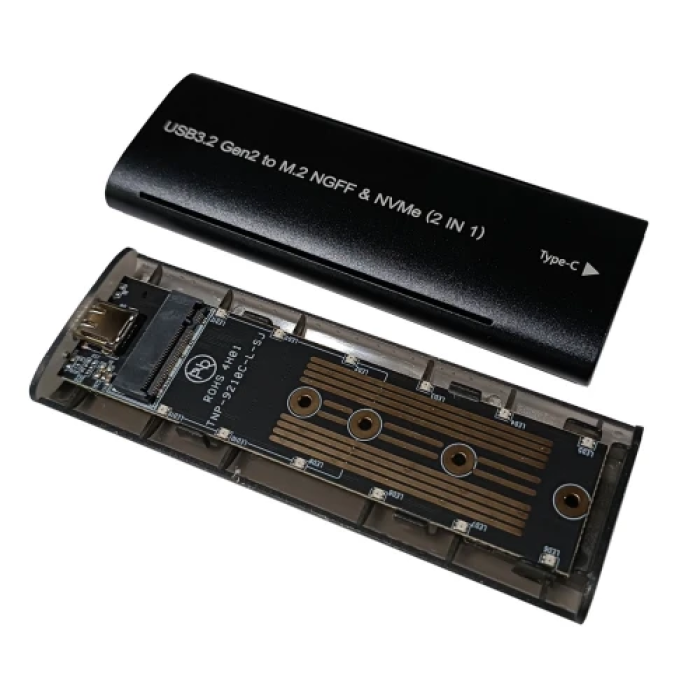 Кишеня зовнішня Dynamode, Black, M.2, Type-C 3.2 Gen2, 1xM.2 NVMe / SATA, формат 2230/2242/2260/2280 (DM-CAD-SSD10)