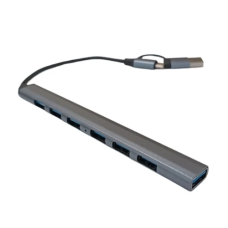 Хаб USB Dynamode "7-in-1", Grey, Type-C / USB 3.0 - 1xUSB 3.0 / 6xUSB 2.0, кабель 12 см, алюмінієвий корпус (DM-UH-701AC)