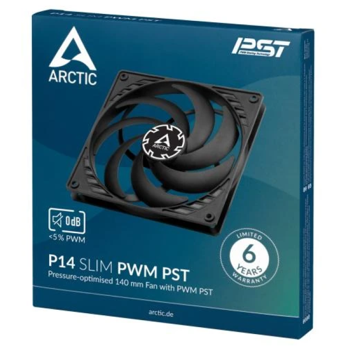 Вентилятор 140 мм, Arctic P14 Slim PWM PST, Black, 140х140х16 мм, PWM, 150-1800 об/хв, 4-pin, гідравлічний підшипник (ACFAN00268A)