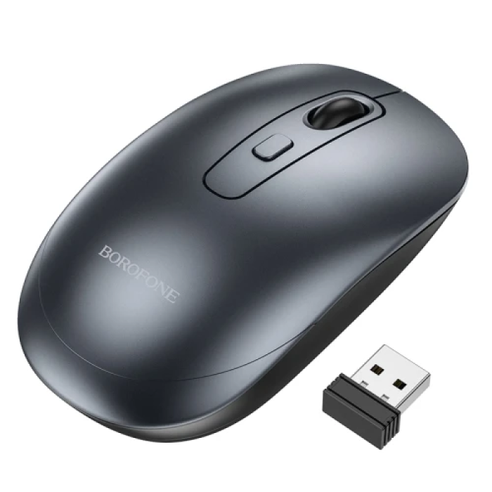 Миша бездротова Borofone BG13, Metal Grey, USB 2.4GHz, оптична, 800-1600 dpi, 4 кнопки, 1xAA