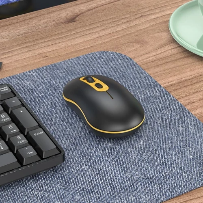 Миша бездротова Hoco GM21 "Platinum", Black/Yellow, USB 2.4GHz, оптична, 1000-1600 dpi, 4 кнопки, 1xAA