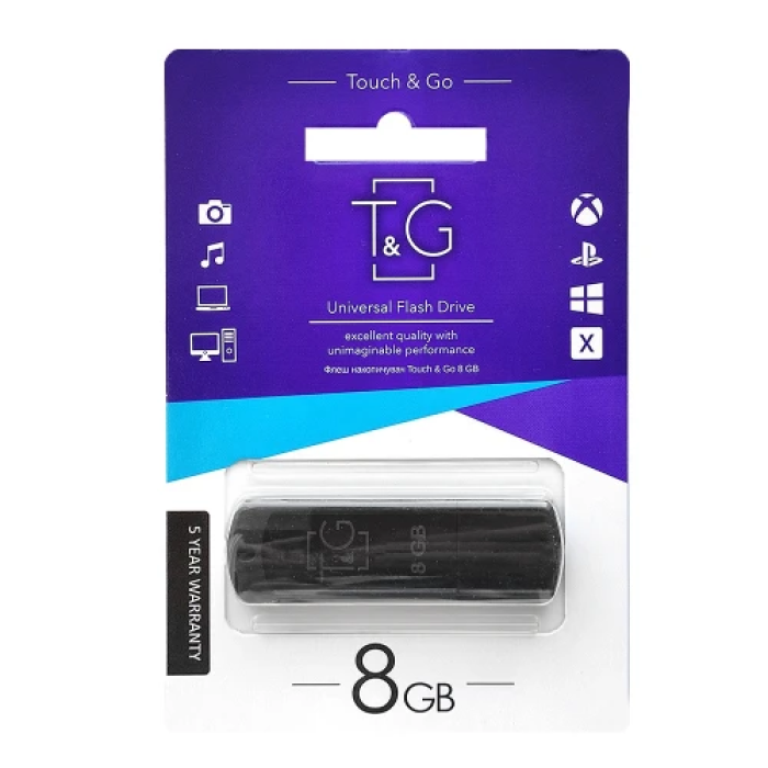 Флеш накопичувач USB 8Gb T&G Classic TG011, Black, USB 2.0 (TG011-8GBBK)