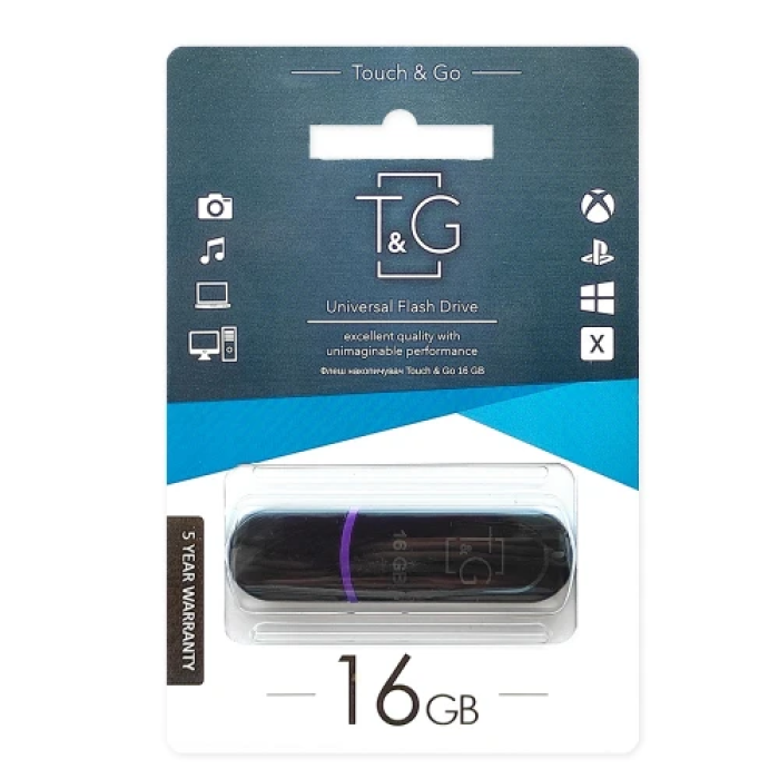 Флеш накопичувач USB 16Gb T&G Classic TG012, Black, USB 2.0 (TG012-16GBBK)