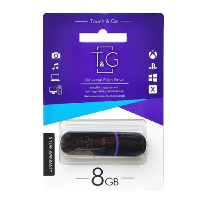 Флеш накопичувач USB 8Gb T&G Shorty TG012, Black, USB 2.0 (TG012-8GBBK)