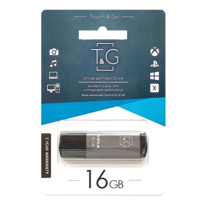 Флеш накопичувач USB 16Gb T&G Vega TG121, Grey, USB 2.0 (TG121-16GBGY)
