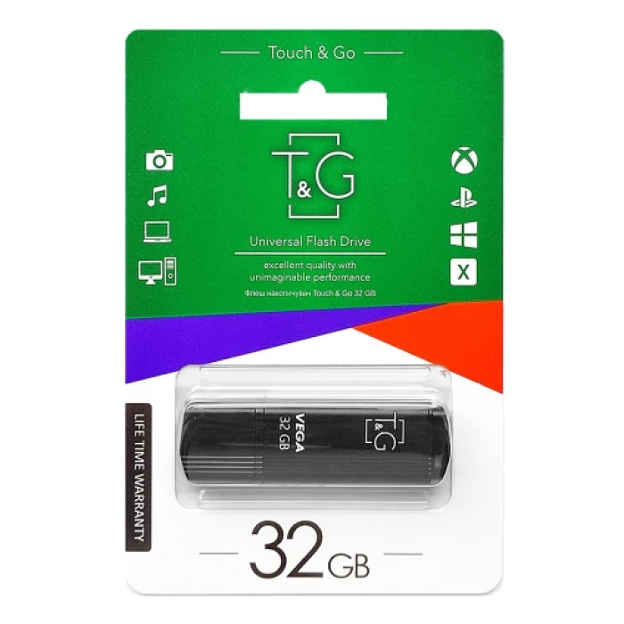 Флеш накопичувач USB 32Gb T&G Vega TG121, Black, USB 2.0 (TG121-32GBBK)