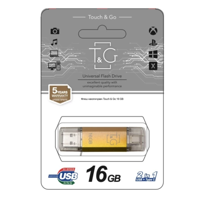 Флеш накопичувач USB 16Gb T&G Star TG009TC, Gold, Type-C / USB 2.0 (TG009TC-16GGD)