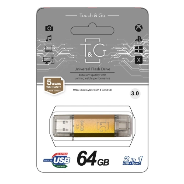 Флеш накопичувач USB 64Gb T&G Star TG009TC, Gold, Type-C / USB 3.0 (TG009TC-64GGD3)