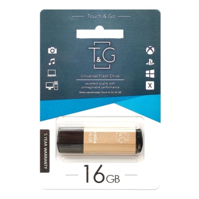Флеш накопичувач USB 16Gb T&G Vega TG121, Gold, USB 2.0 (TG121-16GBGD)