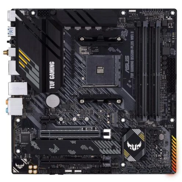 Мат.плата AM4 (B550) Asus TUF GAMING B550M-PLUS WIFI II, B550, 4xDDR4, CrossFire, Int.Video(CPU), 4xSATA3, 2xM.2, 1xPCI-E 16x 4.0, 1xPCI-E 16x 3.0, 1xPCI-E 1x 3.0, ALC S1200A, RTL8125B, WiFi 6, Bluetooth 5.2, 8xUSB3.2/6xUSB2.0, HDMI/DP, MicroATX