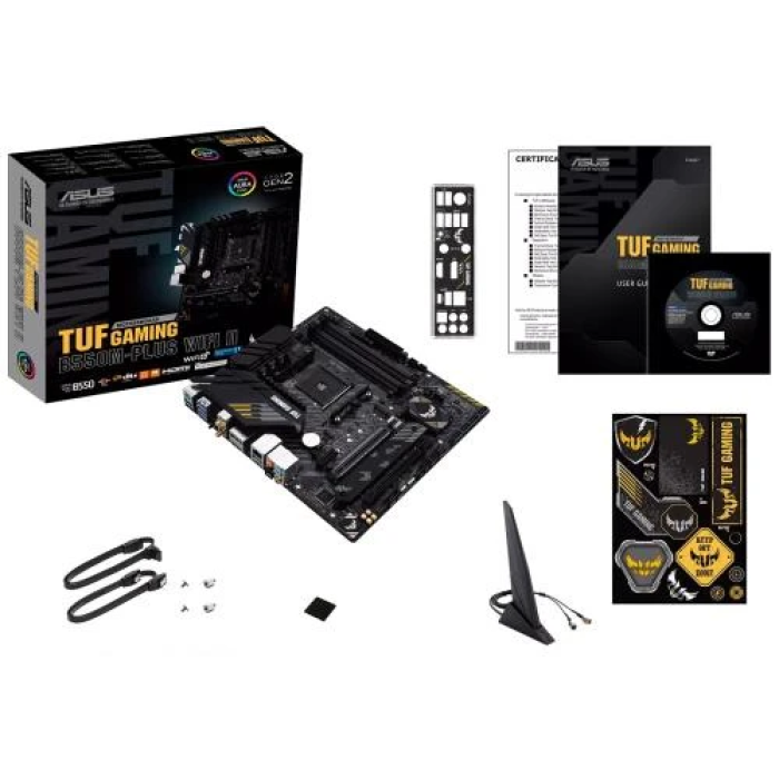 Мат.плата AM4 (B550) Asus TUF GAMING B550M-PLUS WIFI II, B550, 4xDDR4, CrossFire, Int.Video(CPU), 4xSATA3, 2xM.2, 1xPCI-E 16x 4.0, 1xPCI-E 16x 3.0, 1xPCI-E 1x 3.0, ALC S1200A, RTL8125B, WiFi 6, Bluetooth 5.2, 8xUSB3.2/6xUSB2.0, HDMI/DP, MicroATX