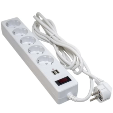 Мережевий фільтр (подовжувач) Patron SP-55-USB 5 м, білий, 5 розеток