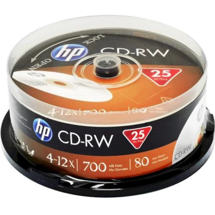 Перезаписні диски CD-RW HP 700 МБ, набір 25 штук