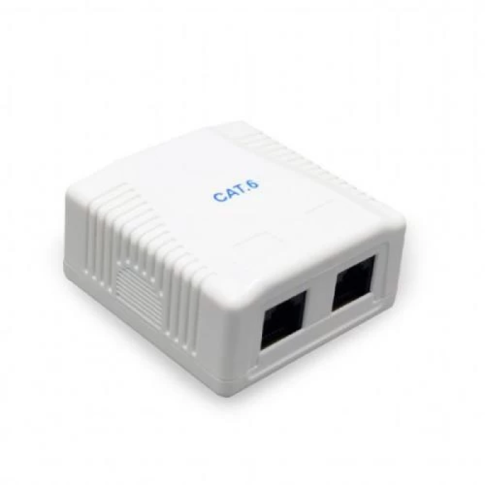 Розетка RJ45 (мережева), 2-портова FTP, біла, 6E категорія, Cablexpert (NCAC-2F6-01)