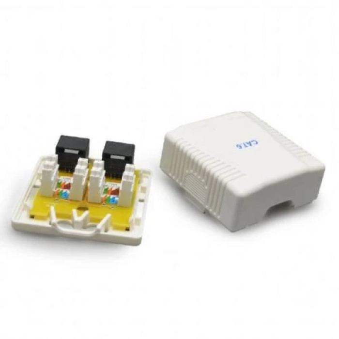 Розетка RJ45 (мережева), 2-портова FTP, біла, 6E категорія, Cablexpert (NCAC-2F6-01)