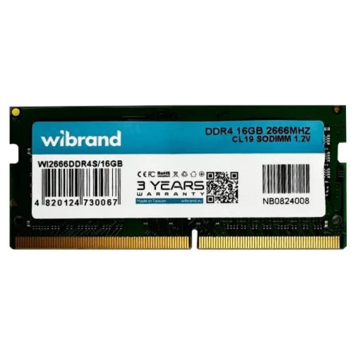 Пам'ять SO-DIMM, DDR4, 16Gb, 2666 MHz, Wibrand, 1.2V, CL19 (WI2666DDR4S/16GB)