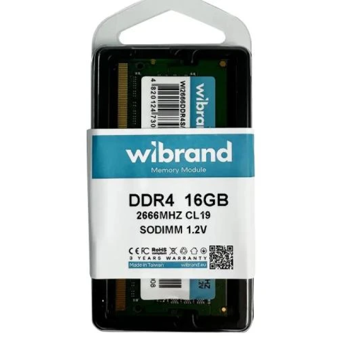 Пам'ять SO-DIMM, DDR4, 16Gb, 2666 MHz, Wibrand, 1.2V, CL19 (WI2666DDR4S/16GB)