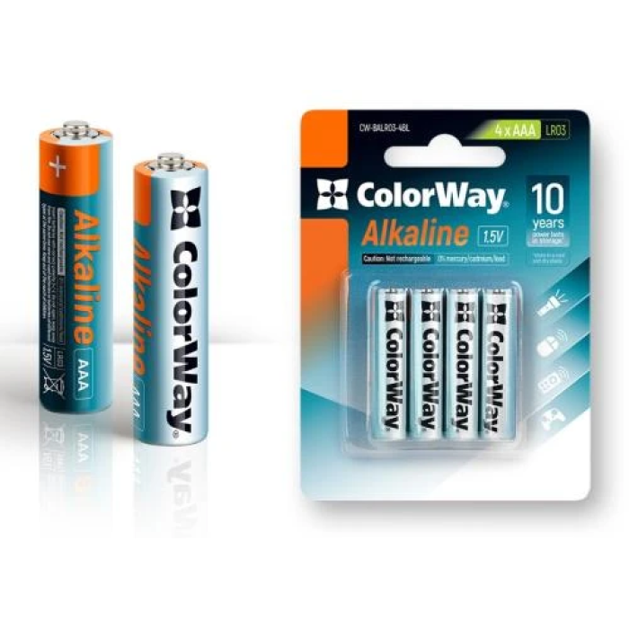 Лужні батарейки AAA ColorWay Alkaline Power, 4 шт