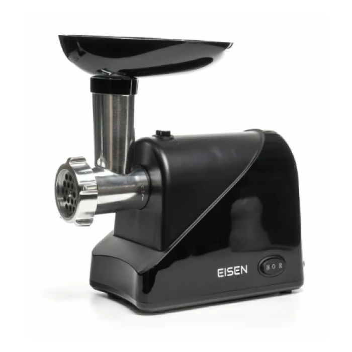 М'ясорубка Eisen EMG-011PB Black, 2000W, продуктивність 1,8кг/хв, 2 диски 5 та 7мм, реверс, насадки для ковбасок; для кеббе, ріжуче лезо QuickTouch