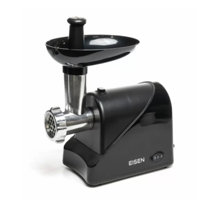 М'ясорубка Eisen EMG-011PB Black, 2000W, продуктивність 1,8кг/хв, 2 диски 5 та 7мм, реверс, насадки для ковбасок; для кеббе, ріжуче лезо QuickTouch