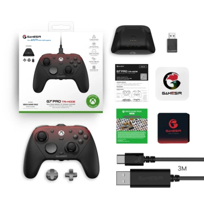 Геймпад GameSir G7 Pro, Shadow Ember, бездротовий (Bluetooth / USB 2.4GHz / Type-C), для ПК / XBOX Series X|S|One / Android / Steam, 16 кнопок / 2 аналогові стіки / D-Pad, вібрація, 3.5 мм, акумулятор 1200 mAh